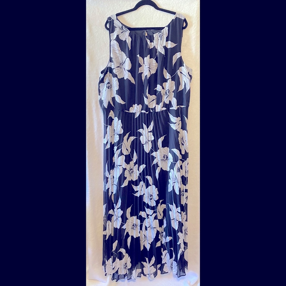 Navy and white floral maxi dress